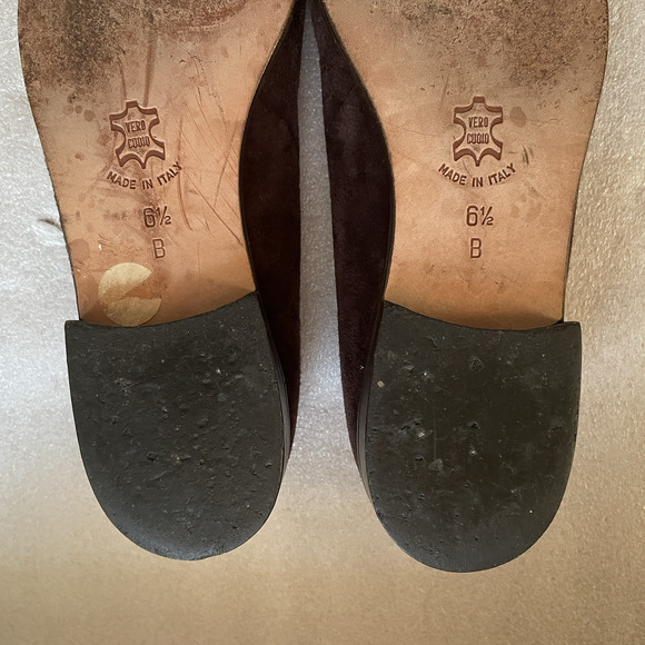 Vintage Harold's Shoes Women US 6.5 B Brown Suede Leather Slip On Flats Italy‎ - Picture 8 of 10